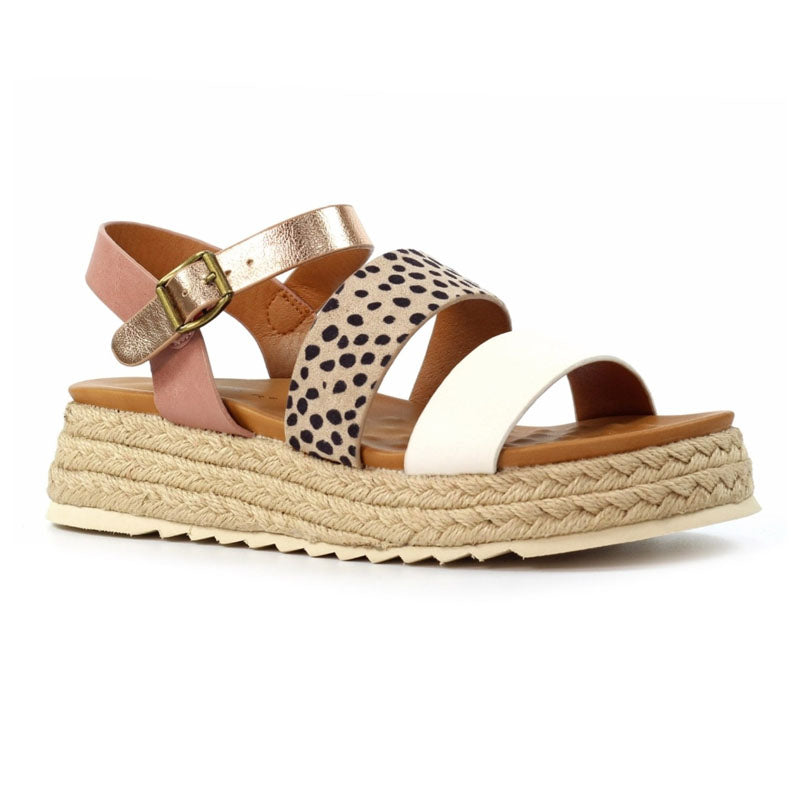 Womens Lunar Wedge Sandals White Spotted Print Strap