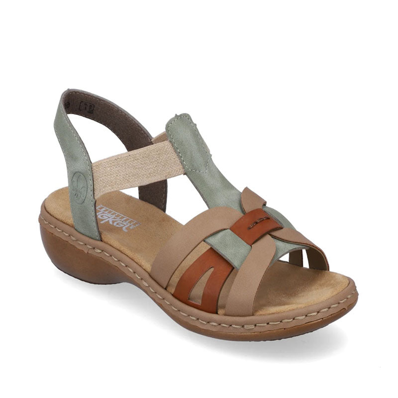 Womens Rieker Elasticated Sandals Green Combination