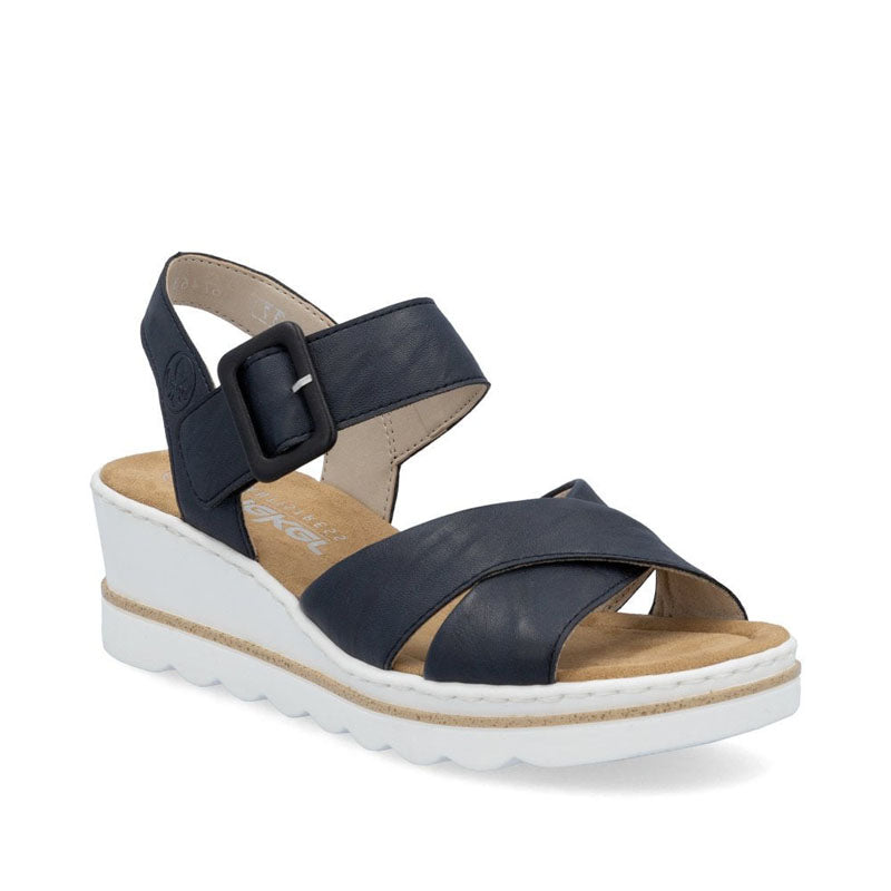 Womens Rieker Wedge Hook and Loop Sandals Blue brookfield comfort