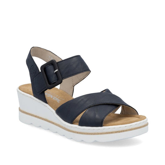 Womens Rieker Wedge Hook and Loop Sandals Blue