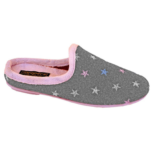 Womens Sleepers GreyPink Knitted Textile Slippers Grey