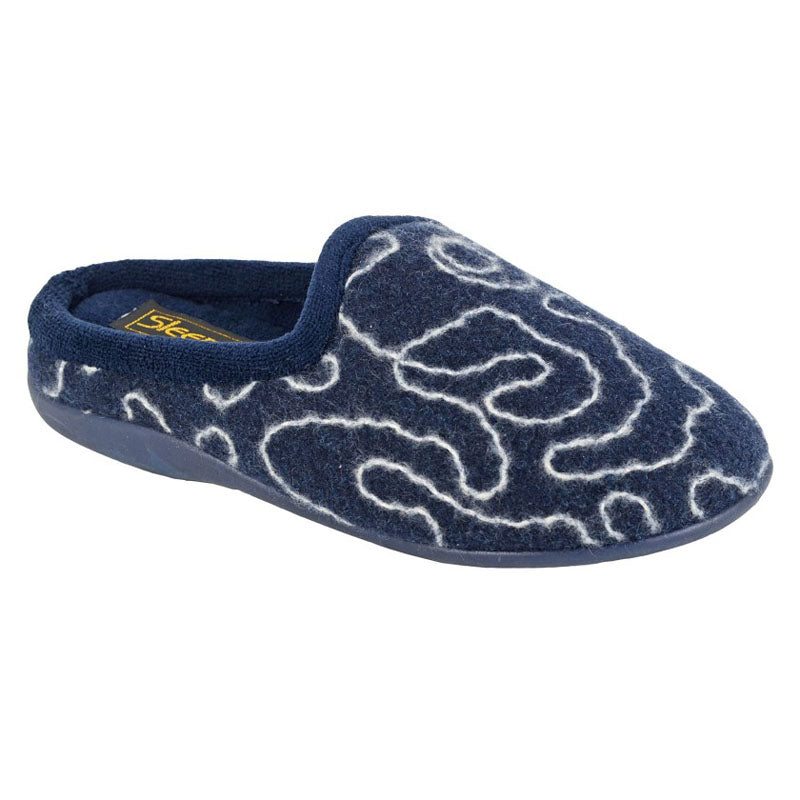 Womens Sleepers Mule Knitted Textile Slippers Navy