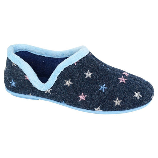 Womens Sleepers Star Motif V Sided Cuff Slipper Slippers Blue