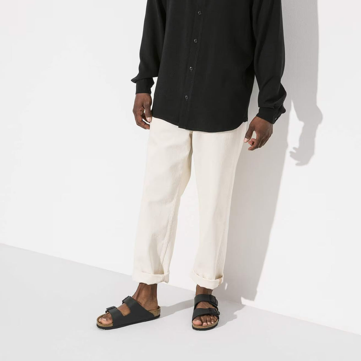 Birkenstock Arizona Two-Strap Birko-Flor Sandals Black Regular Fit – look view