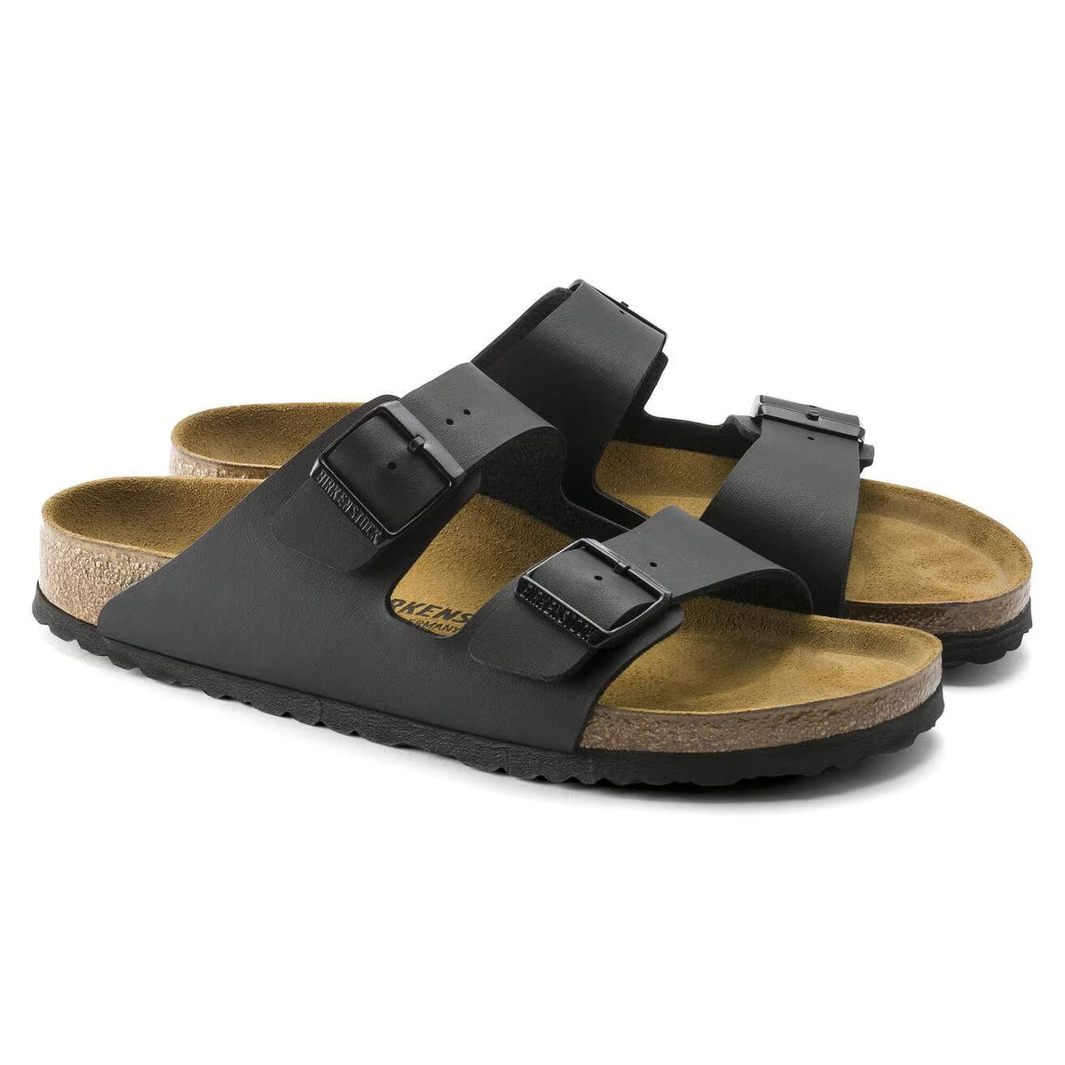 Birkenstock Arizona Two-Strap Birko-Flor Sandals Black Regular Fit – pair view