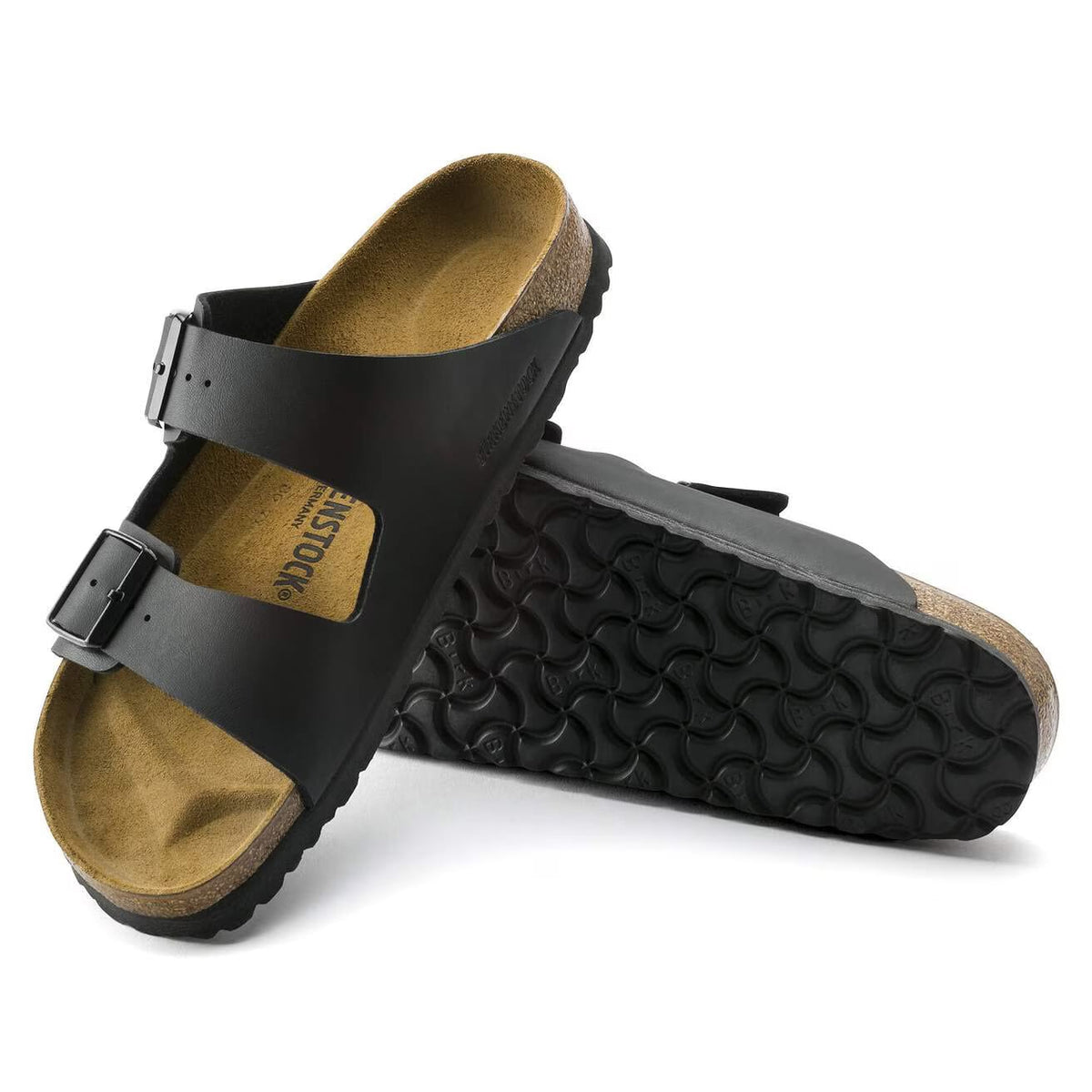 Birkenstock Arizona Two-Strap Birko-Flor Sandals Black Regular Fit – sole view