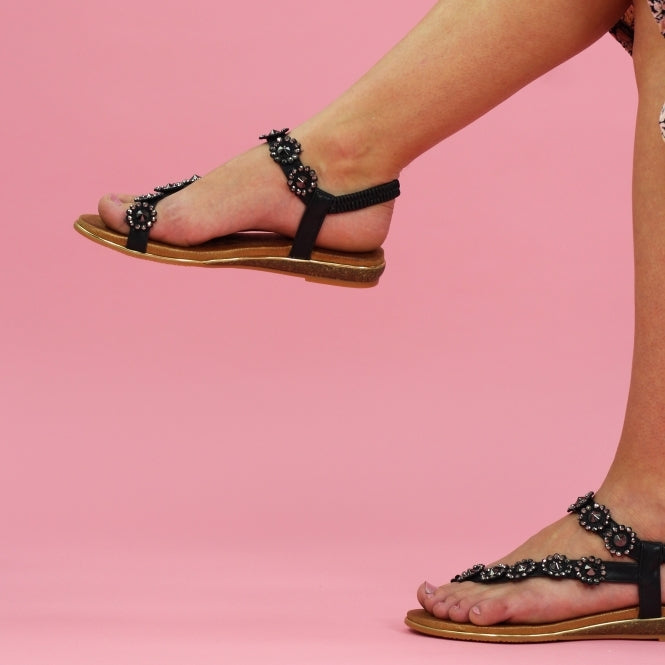 Womens Charlotte Lunar Soft Footbed Toe Post Sandals Black