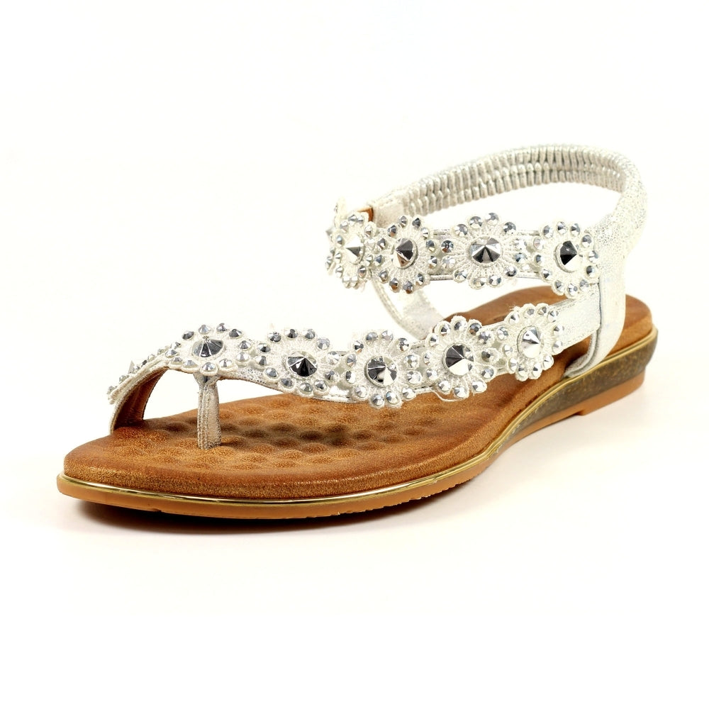 Womens Lunar Charlotte Soft Footbed Toe Post Sandals Silver