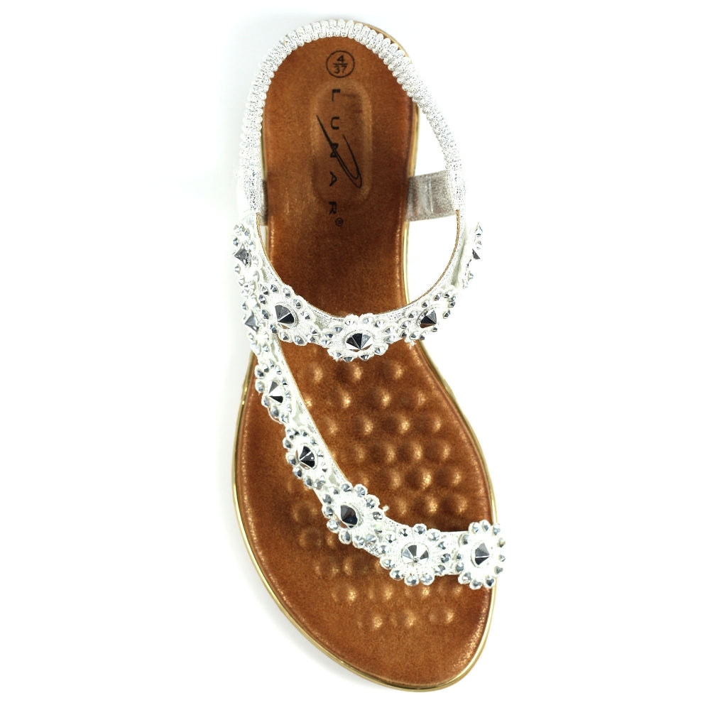 Womens Lunar Charlotte Soft Footbed Toe Post Sandals Silver