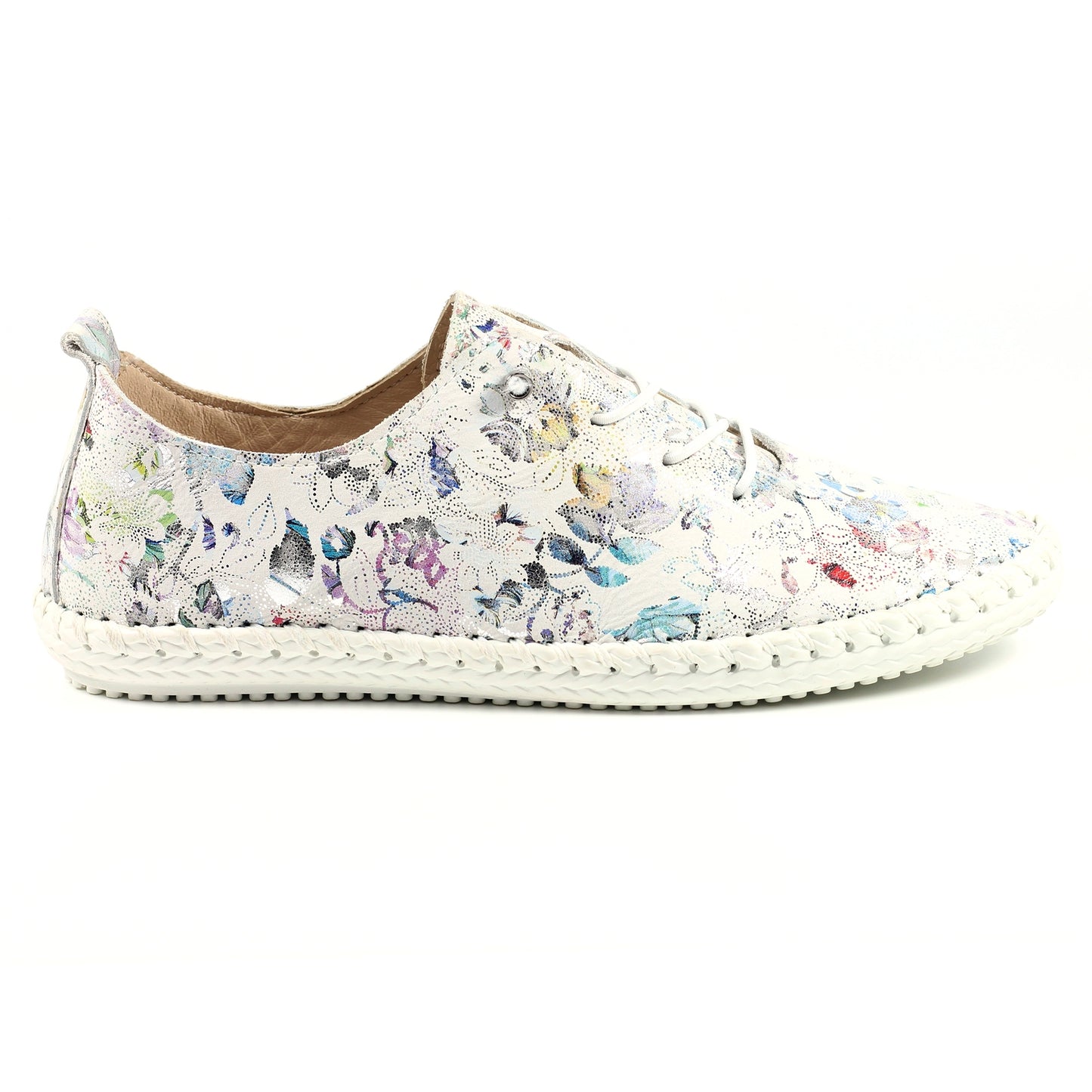 Womens Lunar Exbury Floral Leather Plimsoll Shoes White