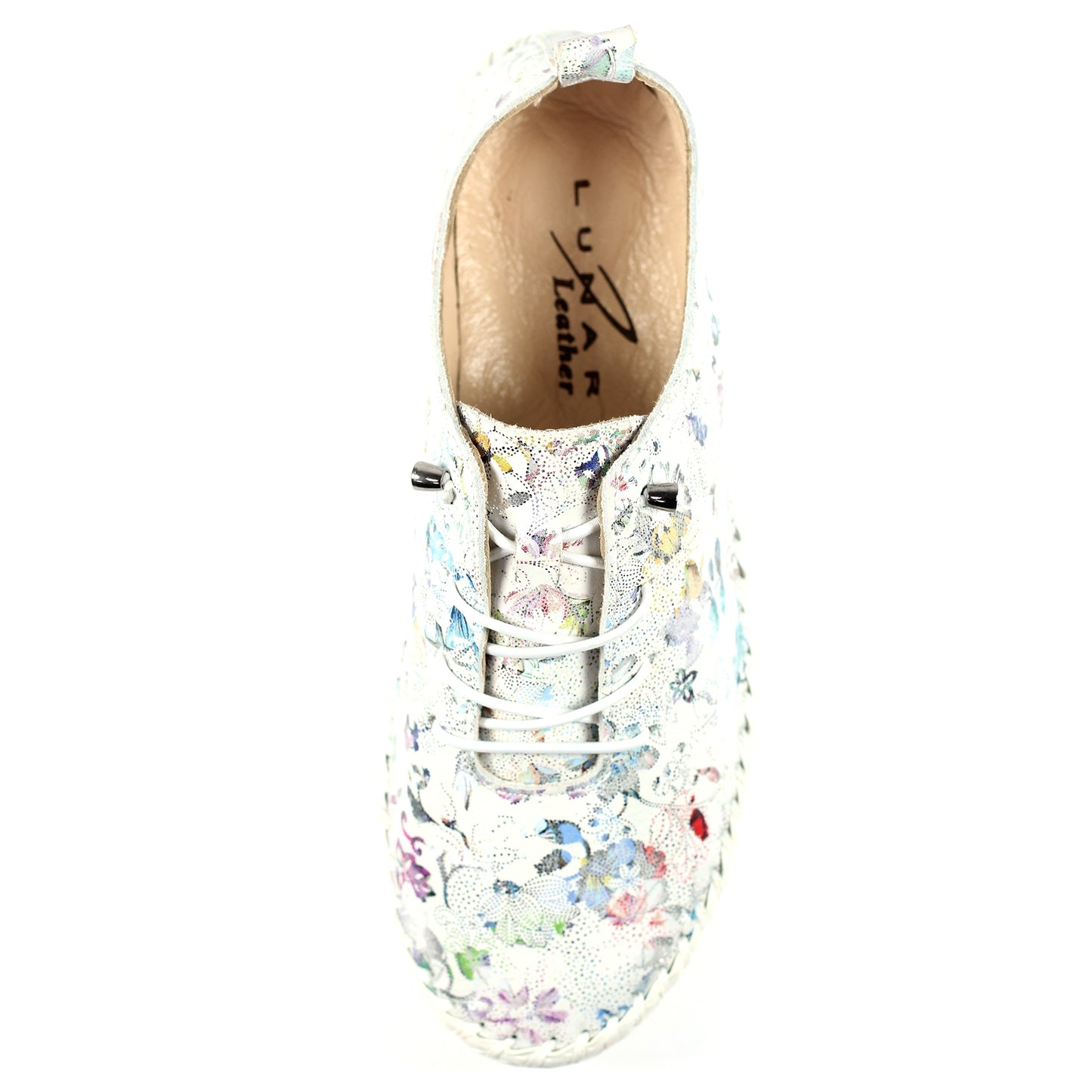 Womens Lunar Exbury Floral Leather Plimsoll Shoes White