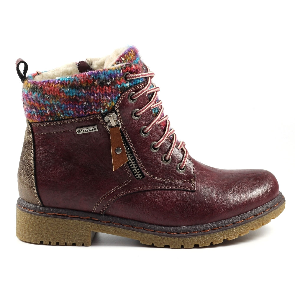 Womens Lunar Waterproof Ankle Boots Burgundy