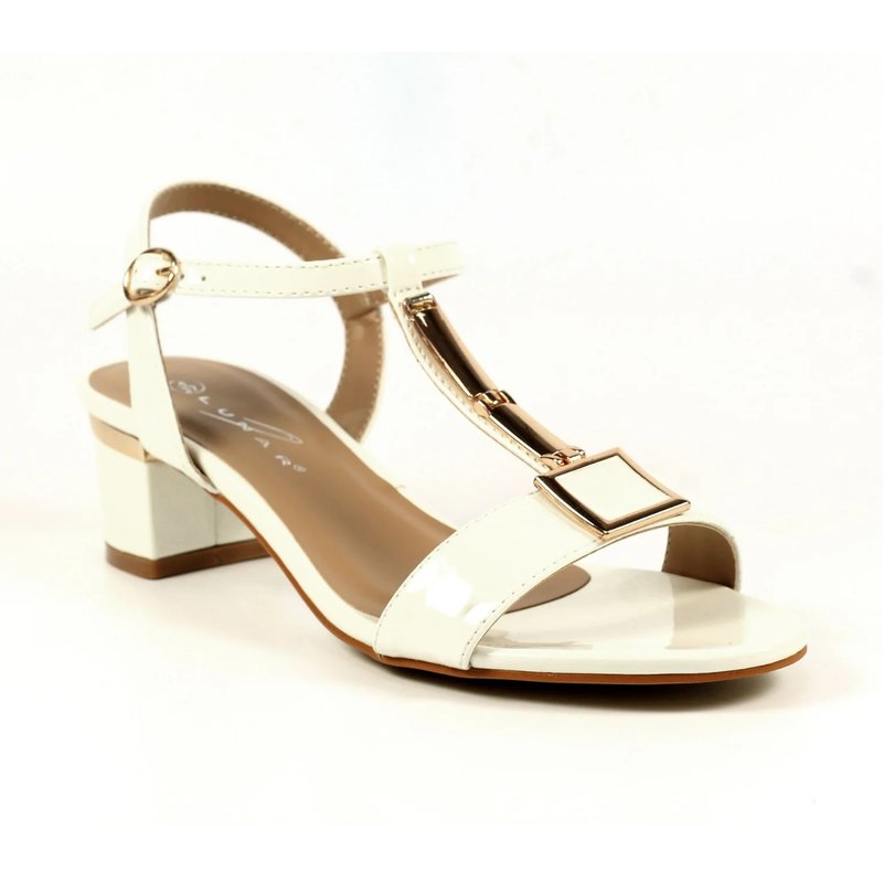 Lunar Womens Blaze Sandal Patent Heel T-Bar White
