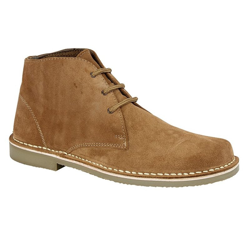 Mens Roamers Sand Real Suede 3 Eyelet Desert Boots Brown