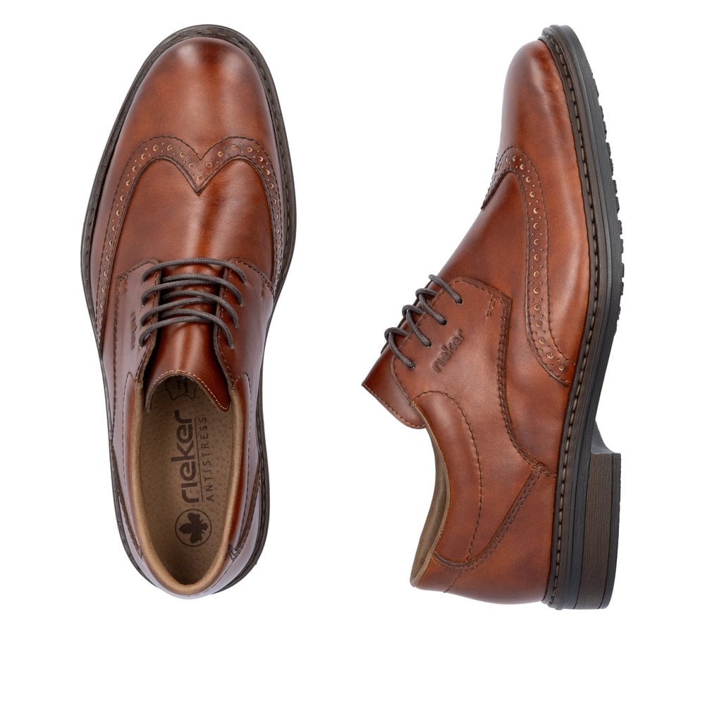 Mens Rieker Leather Lace-Up Shoes Brown