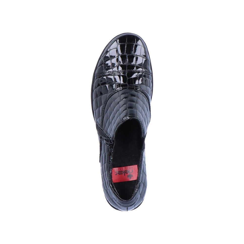 Womens Rieker Zipper Ankle Boots Patent Black