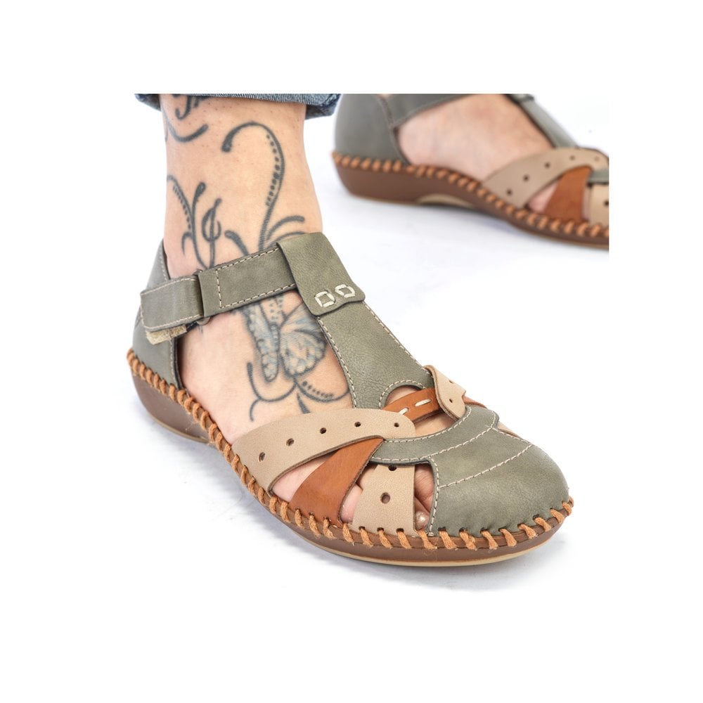 Womens Rieker Hook and Loop Sandals Green