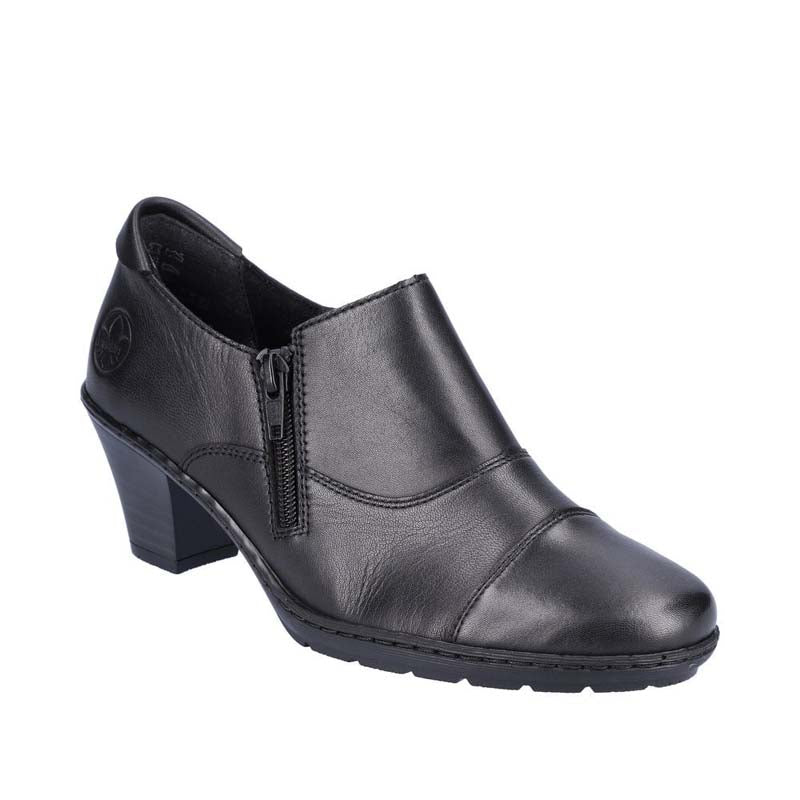 Womens Rieker Leather Zip Up Shoes Black Patent Side View