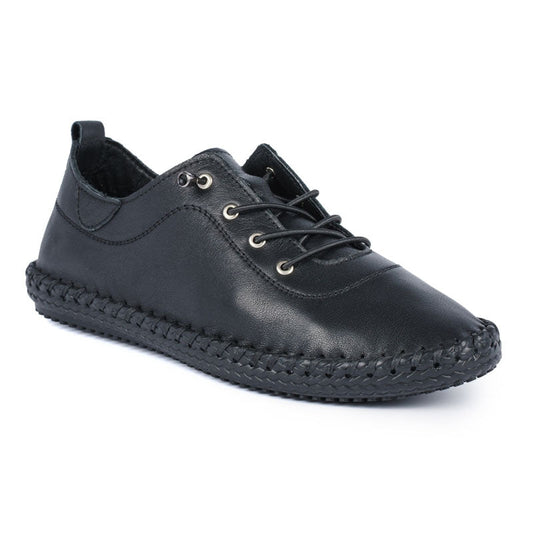 Womens Lunar St Ives Leather Plimsoll Shoes Black Sole all Black