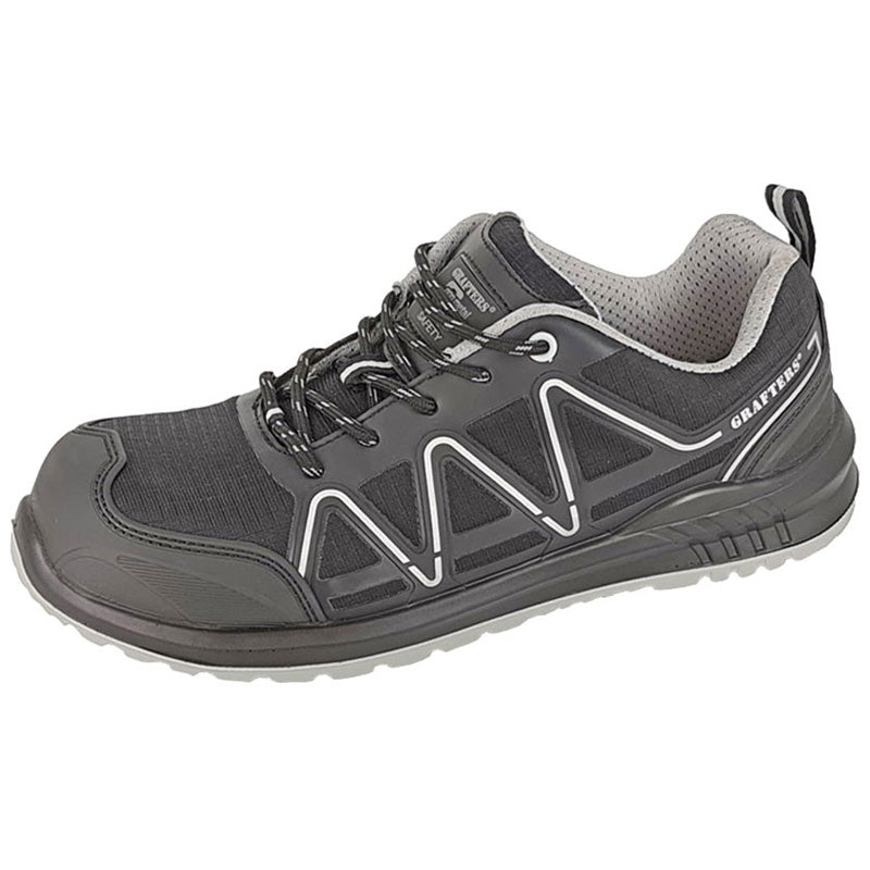 Grafters Mens Grafters Fully Composite Non Metal Safety Trainer Shoe Black Black / Grey