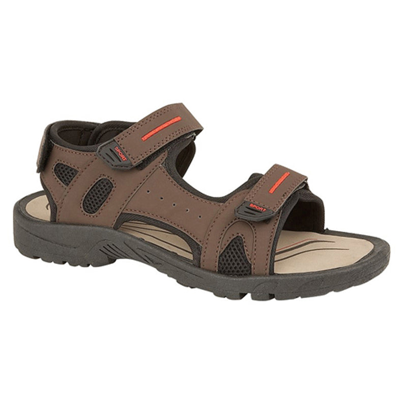 PDQ Mens PDQ David Triple Touch Fastening Sports Sandals Adjustable Heel Straps Brown Brown
