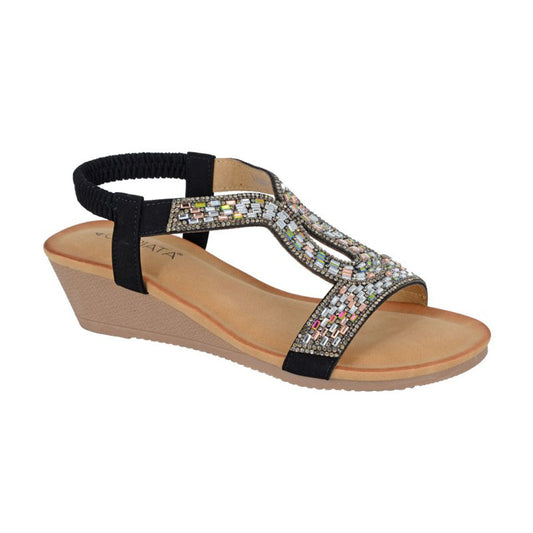 Womens Cipriata SELENE Wedge Jewelled Sandals Black