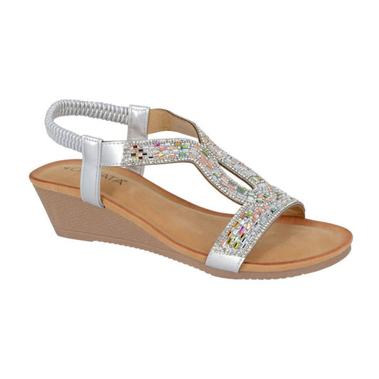 Womens Cipriata SELENE Wedge Jewelled Sandals Silver