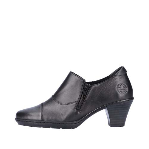 Womens Rieker Leather Zip Up Shoes Black Side View