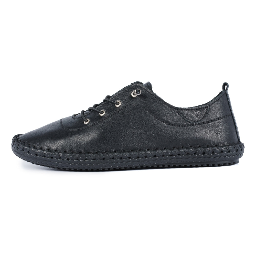 Womens Lunar St Ives Leather Plimsoll Shoes Black Sole all Black